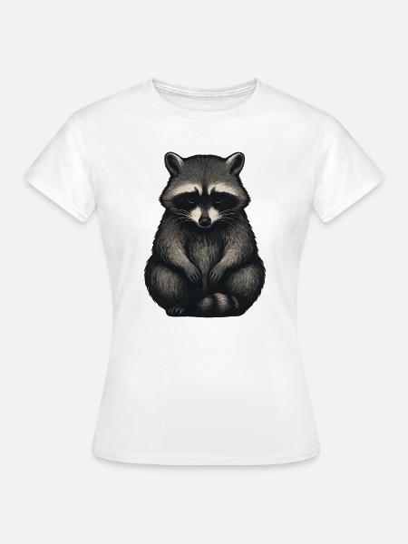 Trauriger Waschbär im Nachtwald Stil - Frauen T-Shirt - Weiß