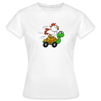 Poulets sur la charrette de la Tortue - T-shirt Femme - blanc - Devant - AI Model Female 172 dark (172cm)