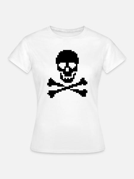 Pixel Skull Crossbones T-Shirt - Frauen T-Shirt - Weiß