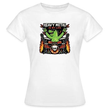 Heavy-Metal-Saurus am Schlagzeug - Frauen T-Shirt - Weiß - Vorne - AI Model Female 172 dark (172cm)