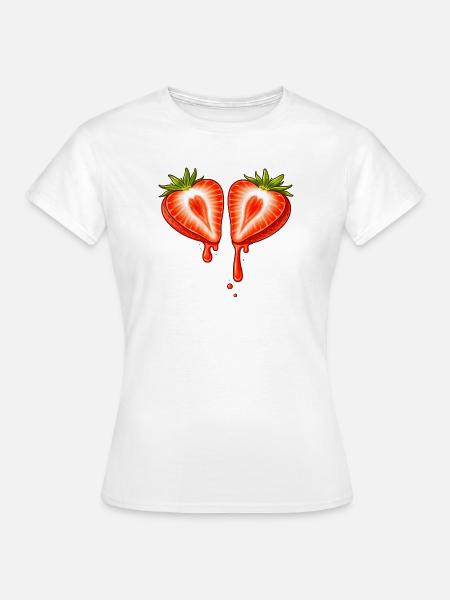 Geteilte Erdbeere mit Herzform  - Frauen T-Shirt - Weiß