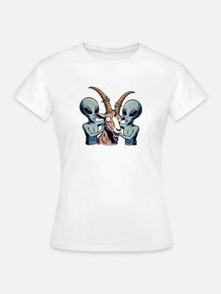 Aliens untersuchen Ziege - Frauen T-Shirt - Weiß