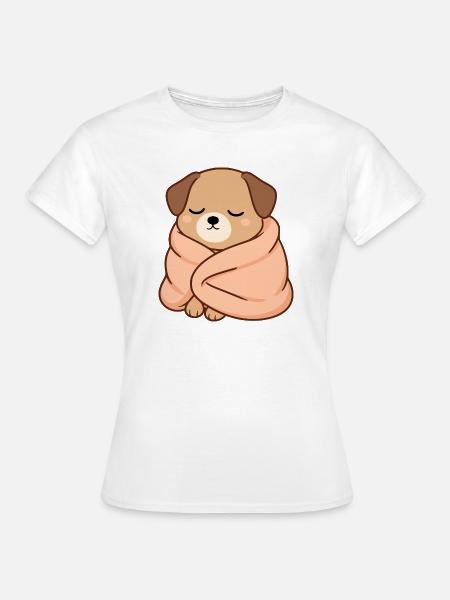 Schlafender Hund in Kuscheldecke - Frauen T-Shirt - Weiß