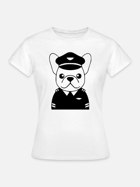 Frenchie Pilot Uniform Schwarz - Frauen T-Shirt - Weiß