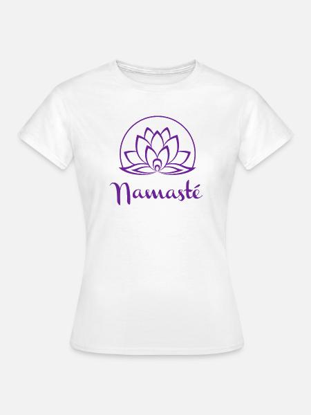 Violetter Lotus Namaste-Emblem - Frauen T-Shirt - Weiß