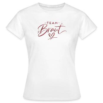 Script de la mariée en équipe avec logo en forme de cœur - T-shirt Femme - blanc - Devant - AI Model Female 172 dark (172cm)