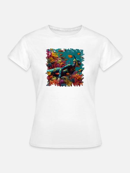 Korallenriff Taucher Panorama - Frauen T-Shirt - Weiß