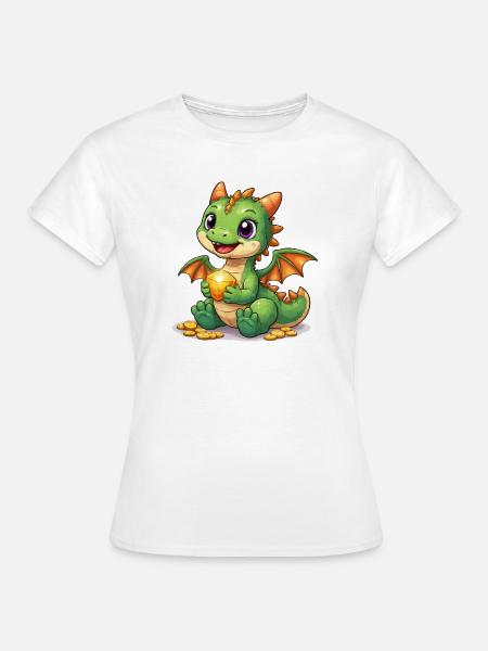 Kleiner Drache mit Gold - Frauen T-Shirt - Weiß