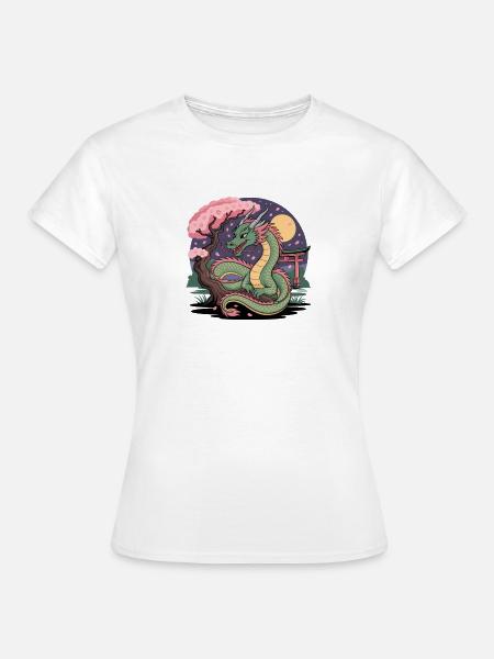 Drache Sakura unter dem Mond - Frauen T-Shirt - Weiß