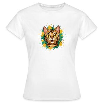 Katzenkopf Farbexplosion Illustration - Frauen T-Shirt - Weiß - Vorne - AI Model Female 172 dark (172cm)