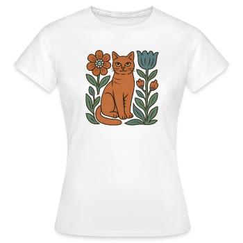 Katzen-Folk mit Blumenrahmen - Frauen T-Shirt - Weiß - Vorne - AI Model Female 172 dark (172cm)