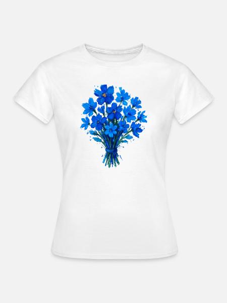 Blaues Aquarellbouquet - Frauen T-Shirt - Weiß