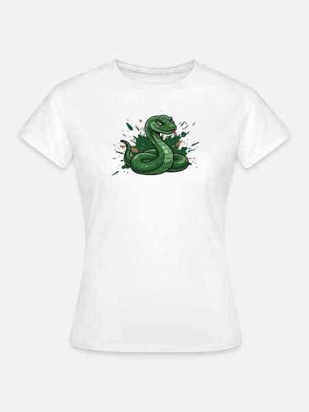 Grüne Comic-Schlange mit Spritz-Splash - Frauen T-Shirt - Weiß