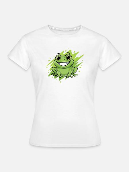 Fröhlicher Frosch Cartoon Grün Neon - Frauen T-Shirt - Weiß
