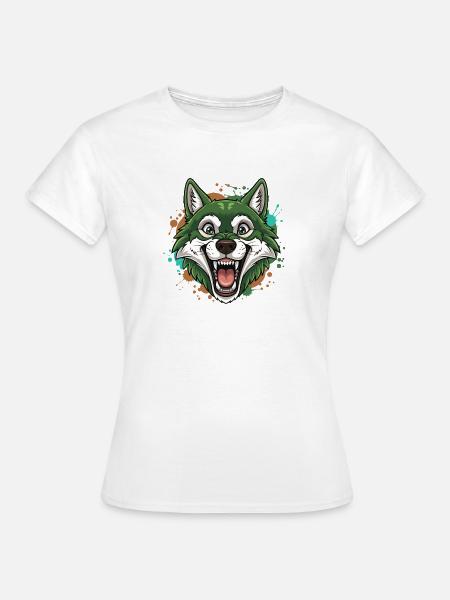 Grüner Wolf mit Farbspritzern - Frauen T-Shirt - Weiß