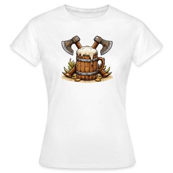Bierfass mit Äxten Wikinger - Frauen T-Shirt - Weiß - Vorne - AI Model Female 172 dark (172cm)