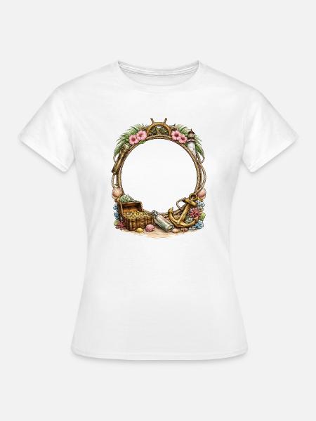 Maritimer Rahmen mit Schatz und Anker - Frauen T-Shirt - Weiß
