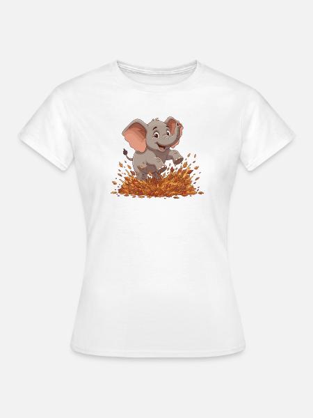 Fröhlicher Elefant im Herbstlaub - Frauen T-Shirt - Weiß