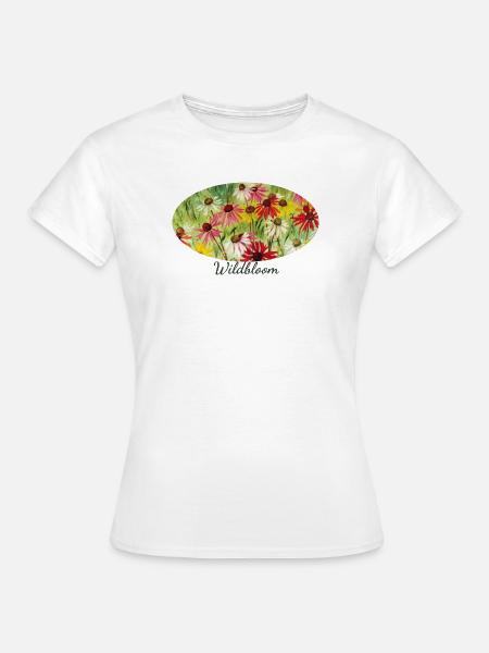 Wildblüte – Buntes Echinacea-Wiesenfragment - Frauen T-Shirt - Weiß