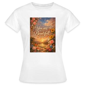 Tu es l’Art Floral du Coucher de Soleil - T-shirt Femme - blanc - Devant - AI Model Female 172 dark (172cm)