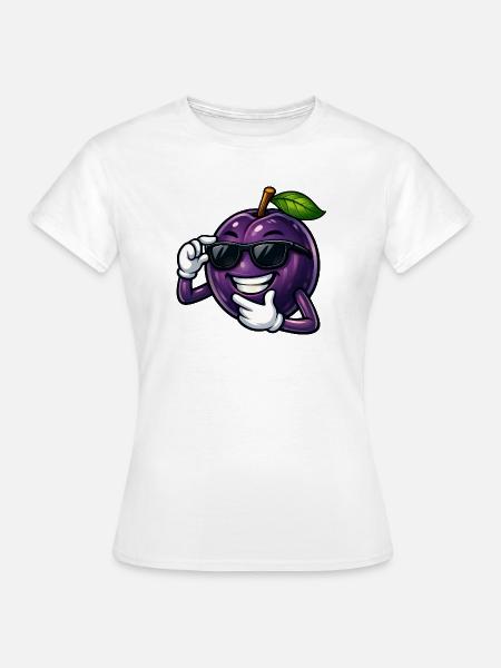 Coole Pflaume Cartoon Comic Obst Sommer - Frauen T-Shirt - Weiß