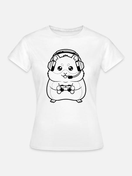Hamster Gamer Headset Outline - Frauen T-Shirt - Weiß