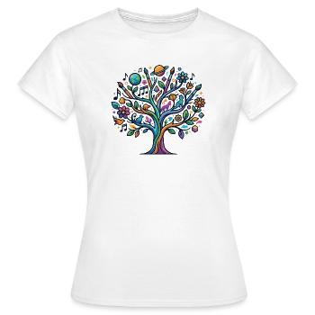 Bunter Lebensbaum Musik Kunst Natur Astro Hobbies - Frauen T-Shirt - Weiß - Vorne - AI Model Female 172 dark (172cm)