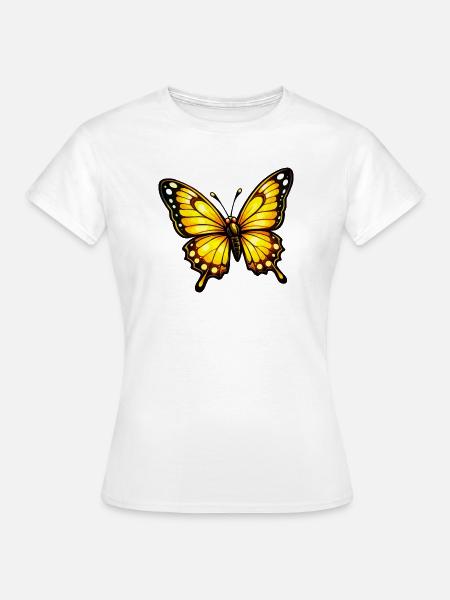 Gelborange Schmetterling Muster - Frauen T-Shirt - Weiß