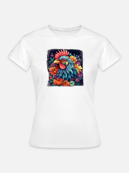 Bunter Hahnen - Gockel - Frauen T-Shirt - Weiß