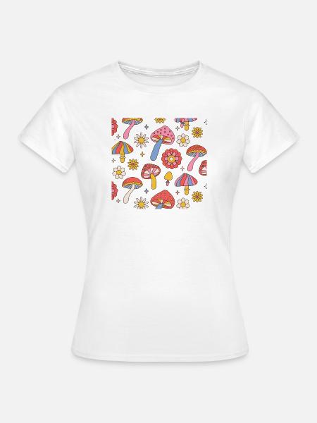 Retro Mushroom Flower Pattern 70s Design - Frauen T-Shirt - Weiß