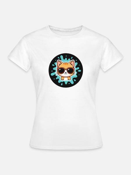 Solar-Kätzchen-Türkisbrille - Frauen T-Shirt - Weiß