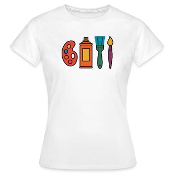 Künstlerisches Malset Palette Sprayer Pinsel - Frauen T-Shirt - Weiß - Vorne - AI Model Female 172 dark (172cm)