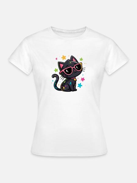 Schwarzes Katzenkonfetti und rosa Brille - Frauen T-Shirt - Weiß