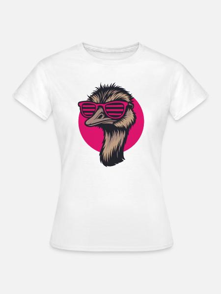 Strauß mit Sonnenbrille, Nandu, Emu - Frauen T-Shirt - Weiß