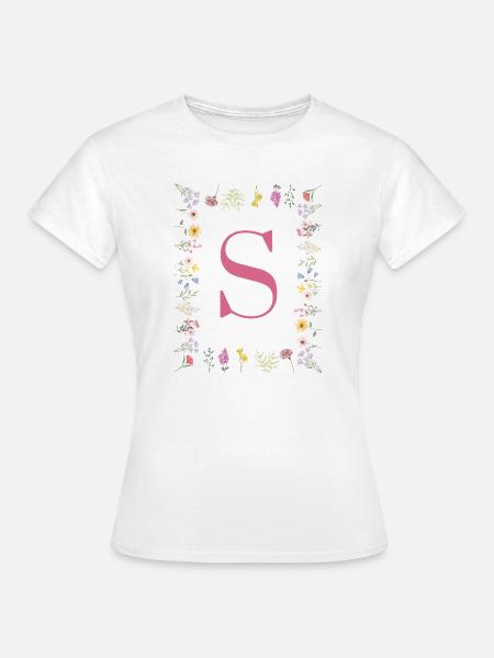 Initial S Blumenmonogramm - Frauen T-Shirt - Weiß