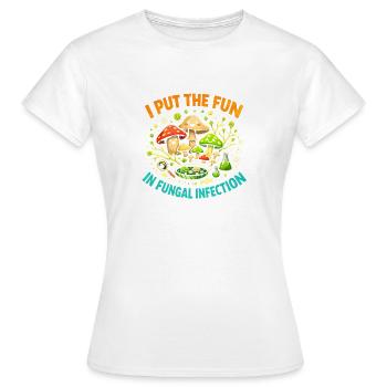 Pur plaisir aux champignons | Humour mycologique - T-shirt Femme - blanc - Devant - AI Model Female 172 dark (172cm)