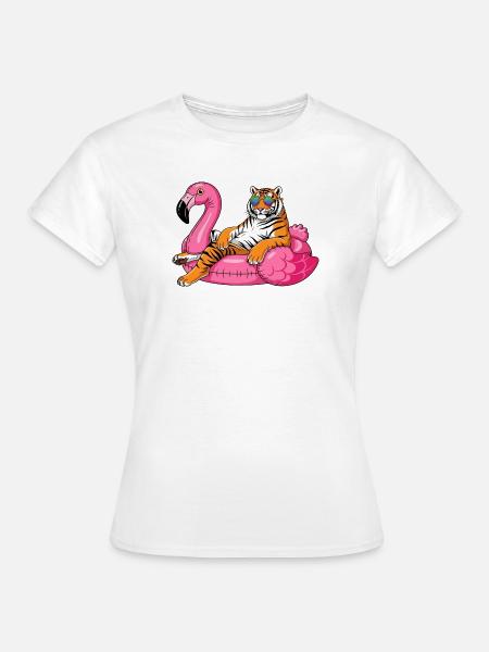 Cool Tiger auf Flamingo-Boje – Sommer-Rig-Design - Frauen T-Shirt - Weiß