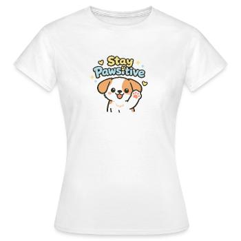 Stay Pawsitive – Cute Dog Caricature - Women's T-Shirt - white - Front - AI Model Female 172 dark (172cm)