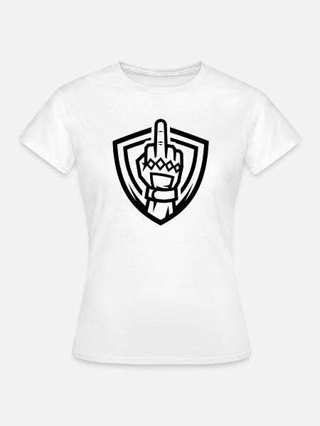 Mittelfinger Handschuh Wappen Schwarz Symbol - Frauen T-Shirt - Weiß
