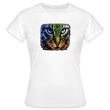 Regenbogenkatze Blick - Frauen T-Shirt - Weiß - Vorne - AI Model Female 172 dark (172cm)