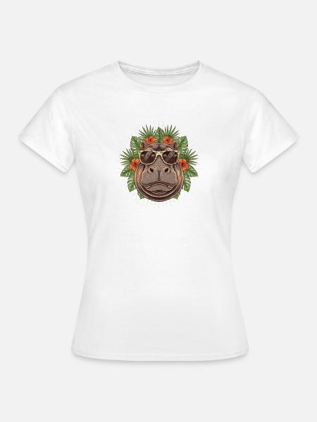 Tropischer Hippo mit Sonnenbrille - Frauen T-Shirt - Weiß