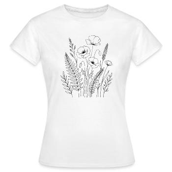 Minimal Botanical Line Art Wildflower Design - Women's T-Shirt - white - Front - AI Model Female 172 dark (172cm)