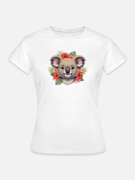 Koala mit Blütenkranz - Frauen T-Shirt - Weiß