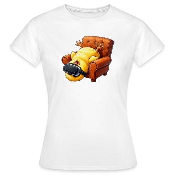 Küken mit VR Brille im Sessel - Frauen T-Shirt - Weiß - Vorne - AI Model Female 172 dark (172cm)