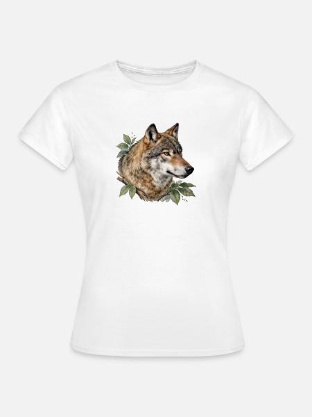 Wolf umgeben von Laub - Frauen T-Shirt - Weiß