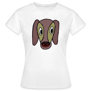 Karikaturhund mit großen Augen - Frauen T-Shirt - Weiß - Vorne - AI Model Female 172 dark (172cm)