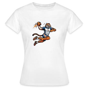 Puissance de tir en suspension du Handball Tiger numéro 7 - T-shirt Femme - blanc - Devant - AI Model Female 172 dark (172cm)