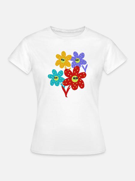 Fröhliche Blumen-Lächeln Blume Retro - Frauen T-Shirt - Weiß