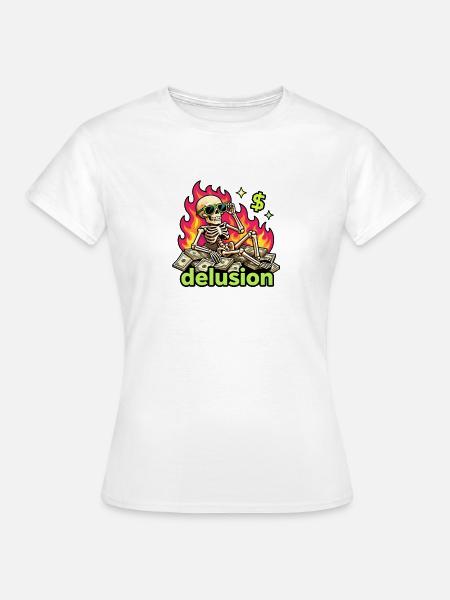 Flammende Dollar Skelett-Wahnvorstellung - Frauen T-Shirt - Weiß