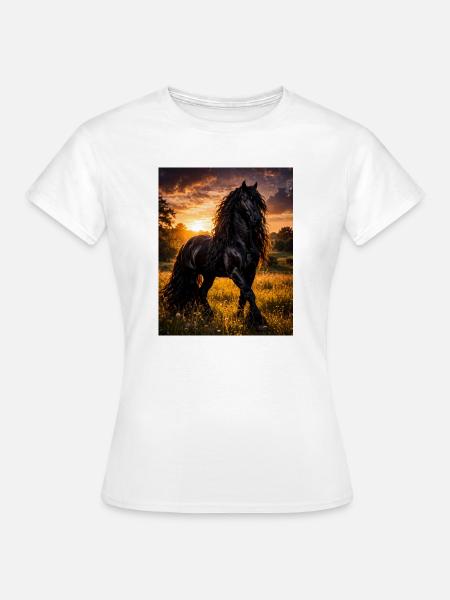 Abendlicht Schwarzpferd - Frauen T-Shirt - Weiß